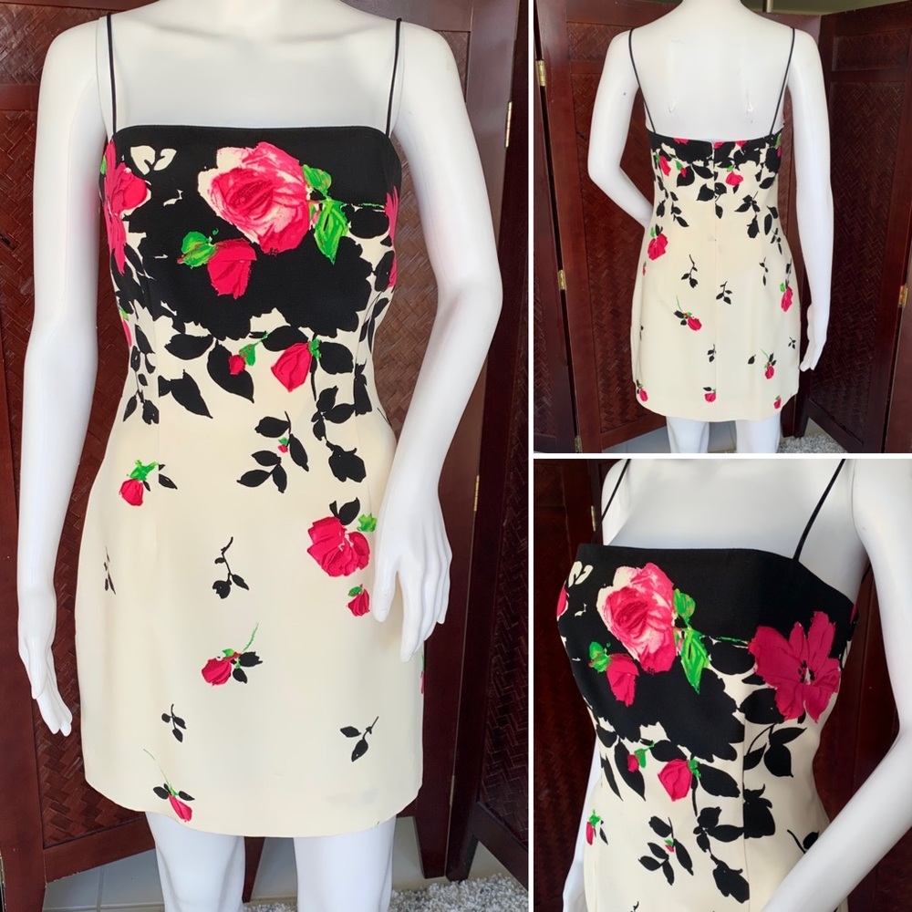 Vintage ivory Lillie Rubin 90s crumbling rose flower silk balletcore dress sz 6